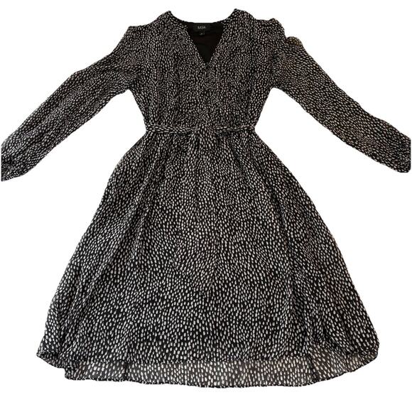 MSK Women's Black Printed Pintucked Split Neck Tie at Waist A-Line Dress Size 14 - Picture 5 of 16